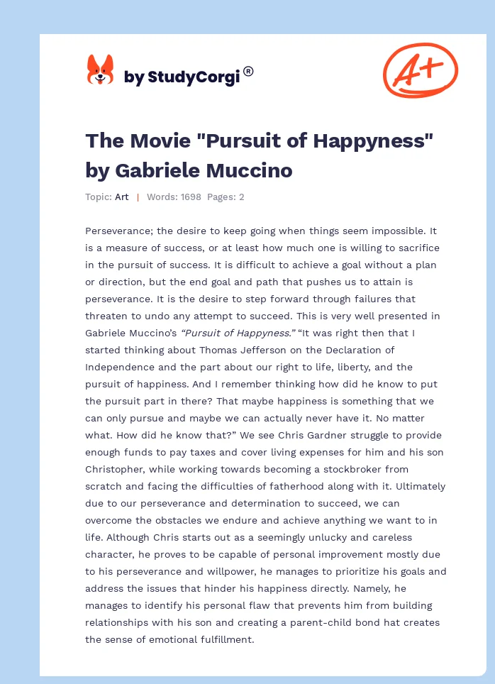 The Movie "Pursuit of Happyness" by Gabriele Muccino. Page 1