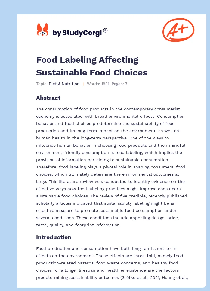 Food Labeling Affecting Sustainable Food Choices. Page 1