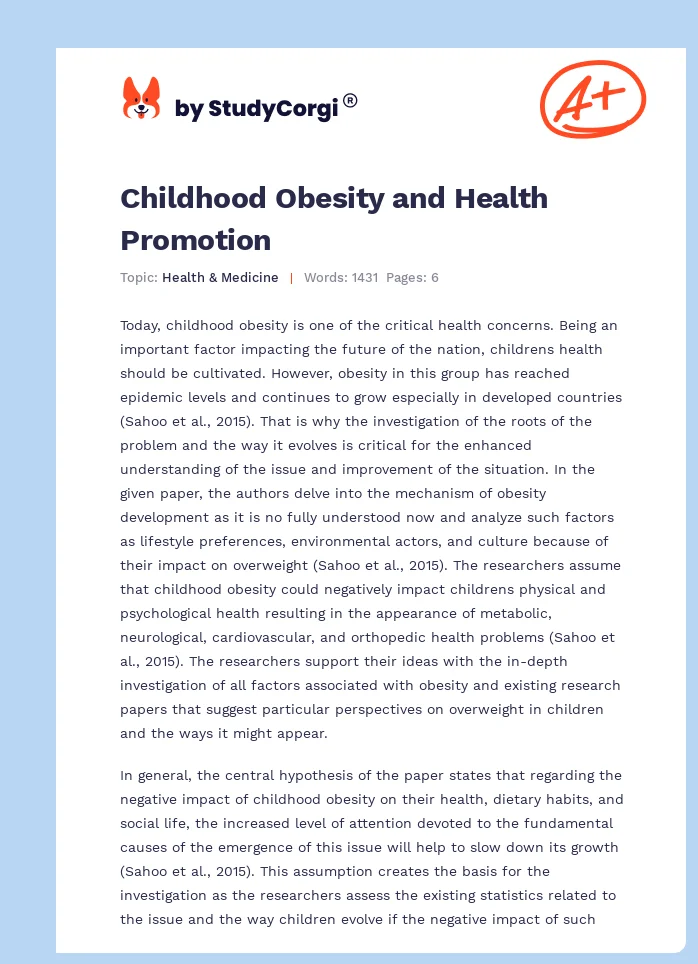 childhood obesity health promotion essay