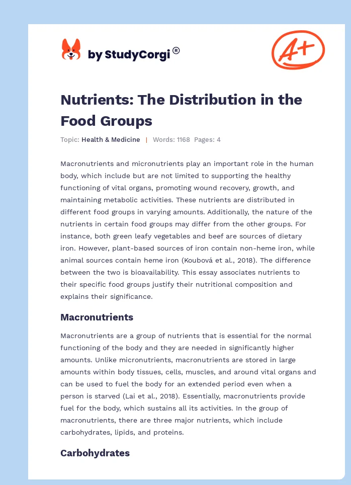 Nutrients: The Distribution in the Food Groups. Page 1