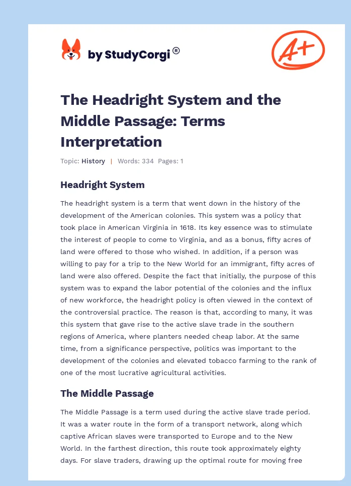 The Headright System and the Middle Passage: Terms Interpretation. Page 1