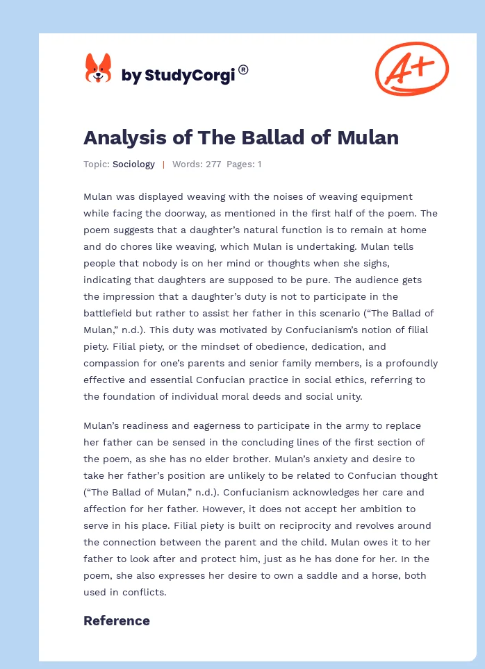 Analysis of The Ballad of Mulan. Page 1
