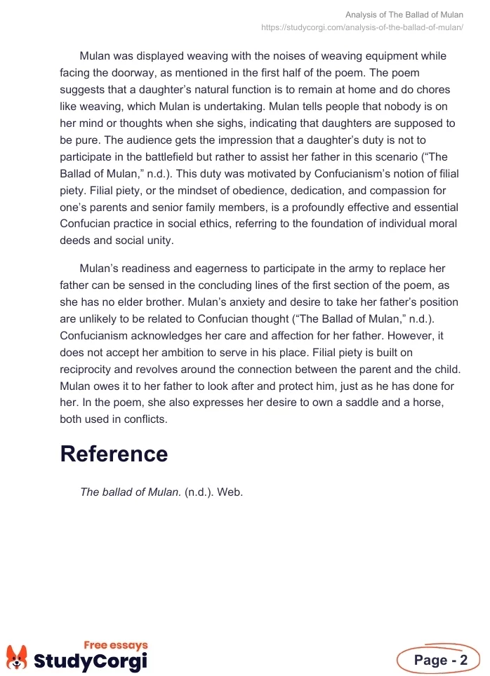 Analysis of The Ballad of Mulan. Page 2