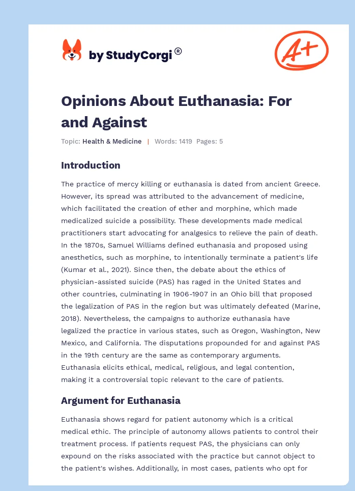 Opinions About Euthanasia: For and Against. Page 1