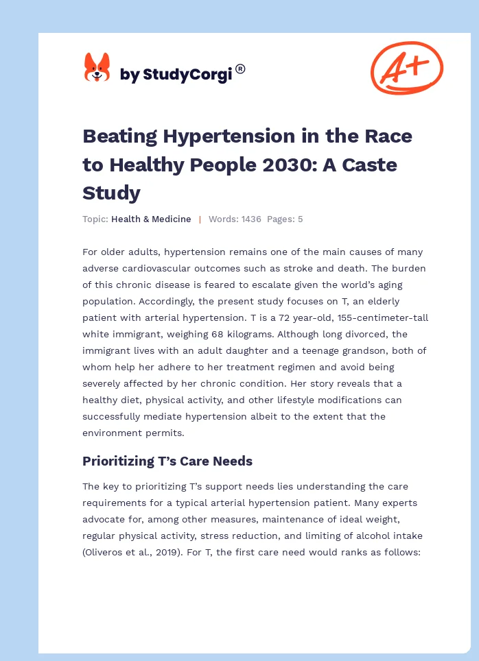 Beating Hypertension in the Race to Healthy People 2030: A Caste Study. Page 1