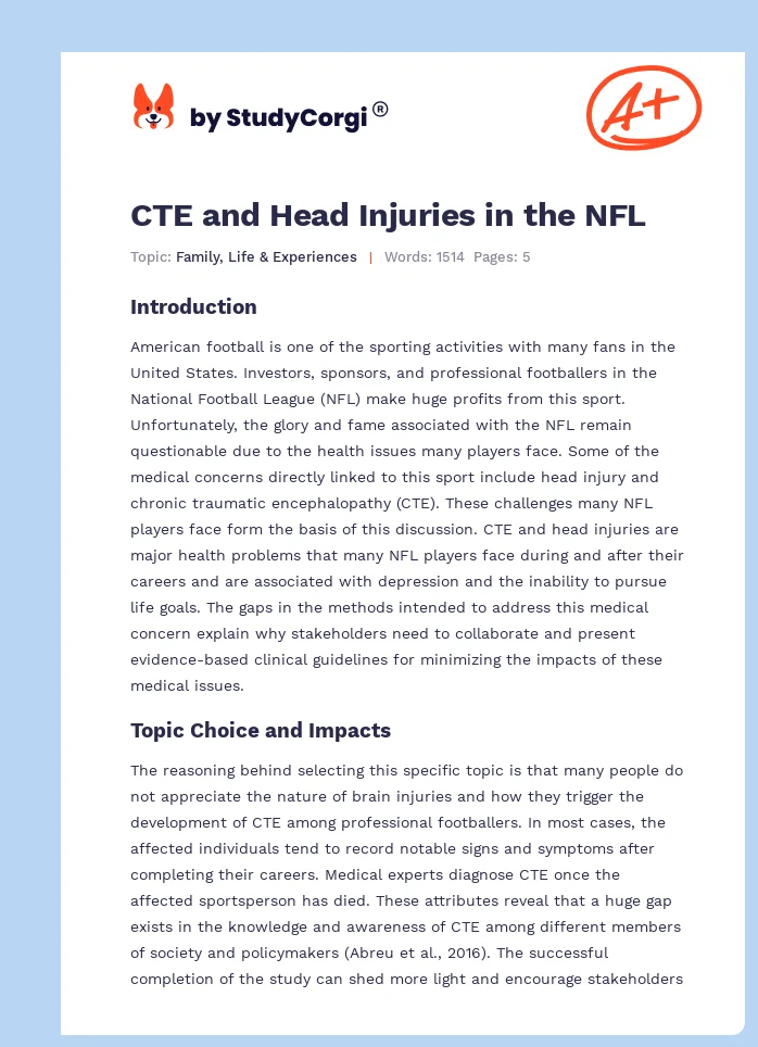 CTE and Head Injuries in the NFL. Page 1