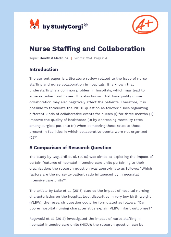 Nurse Staffing and Collaboration. Page 1
