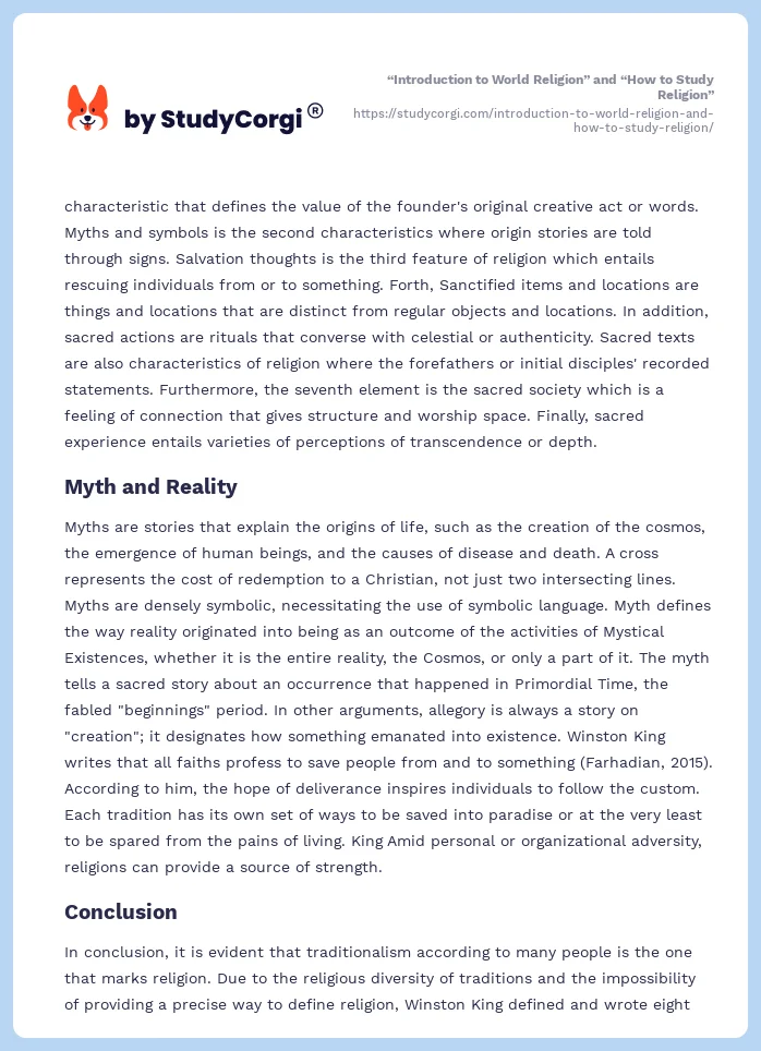 “Introduction to World Religion” and “How to Study Religion”. Page 2