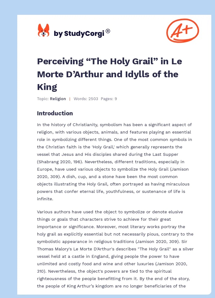 Perceiving “The Holy Grail” in Le Morte D’Arthur and Idylls of the King. Page 1