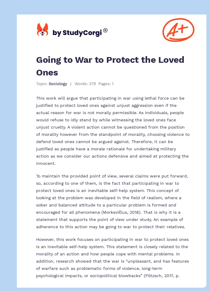 Going to War to Protect the Loved Ones. Page 1
