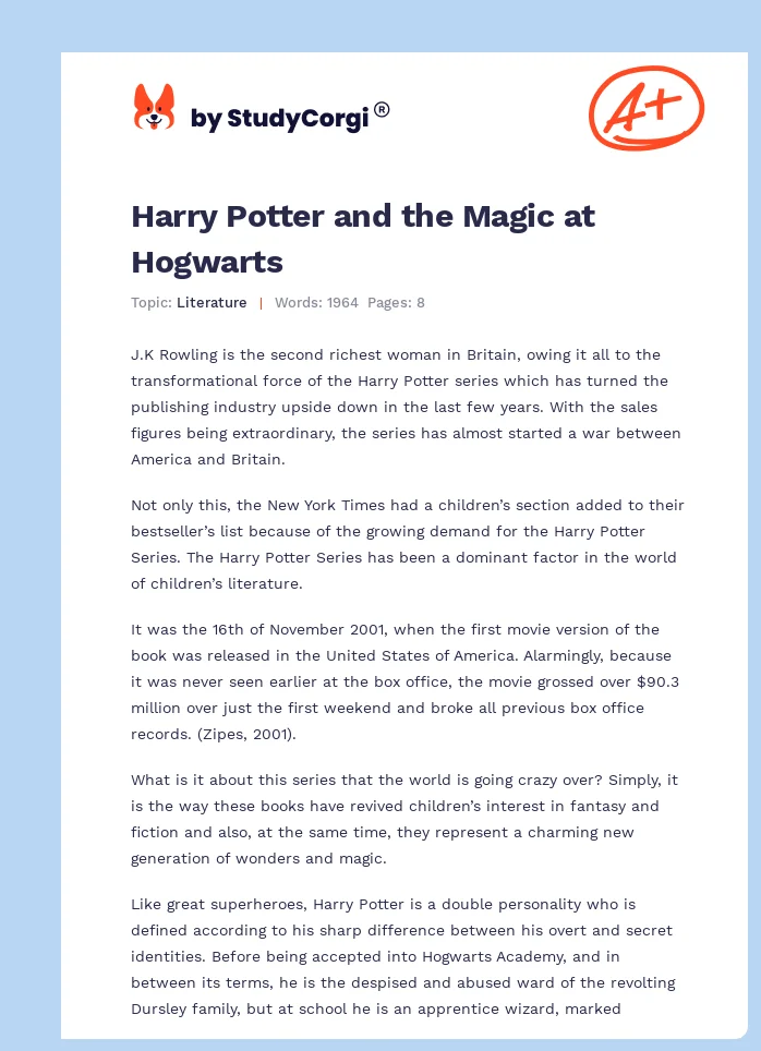 Harry Potter and the Magic at Hogwarts | Free Essay Example