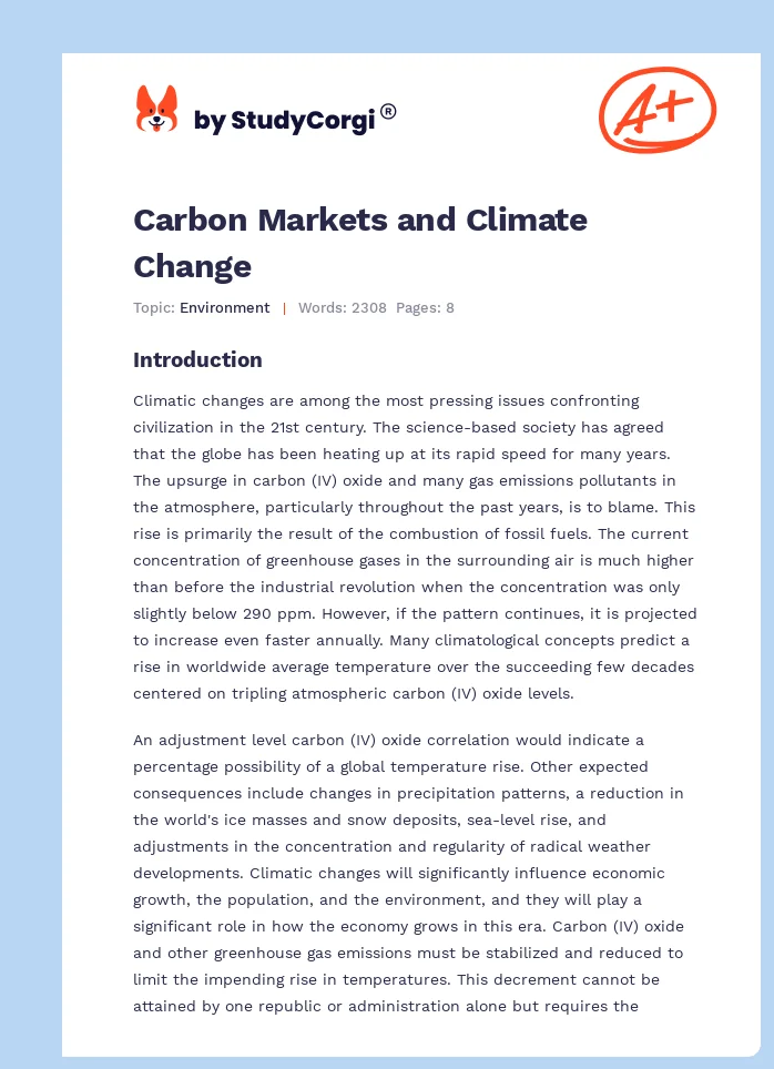 Carbon Markets and Climate Change. Page 1