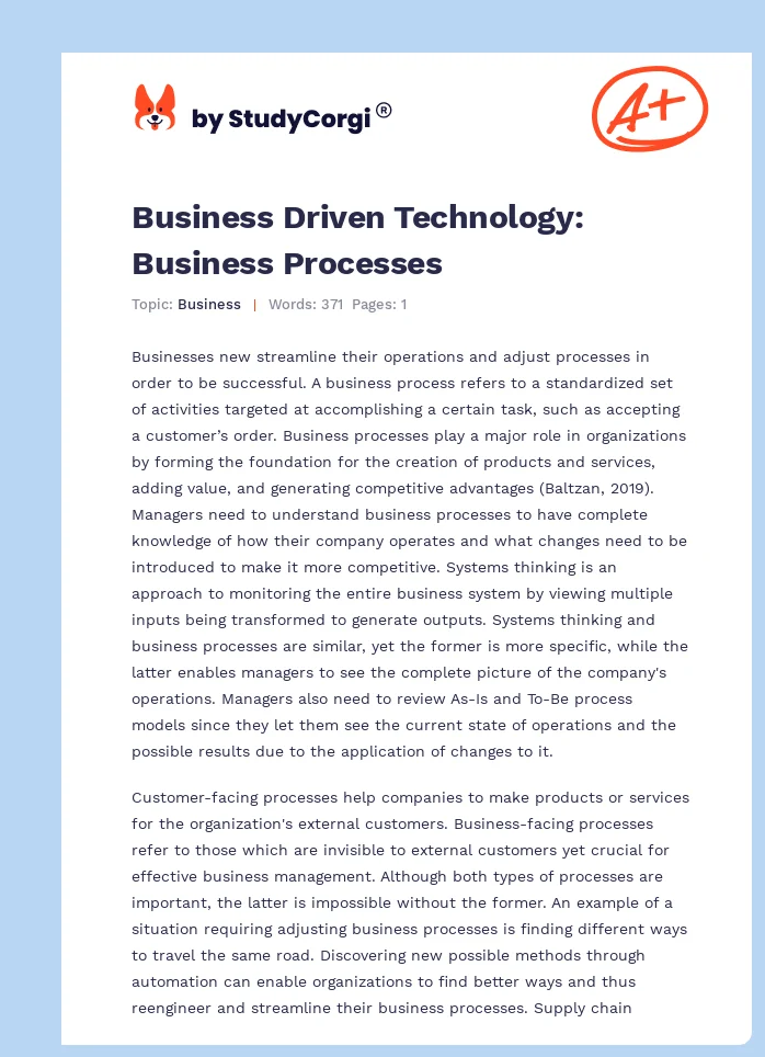 Business Driven Technology: Business Processes. Page 1