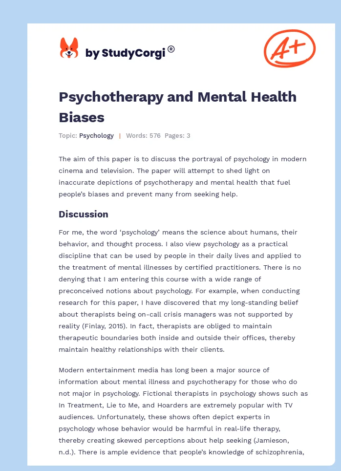 Psychotherapy and Mental Health Biases. Page 1