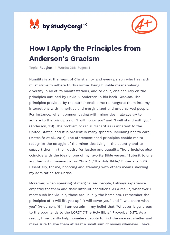 How I Apply the Principles from Anderson's Gracism. Page 1