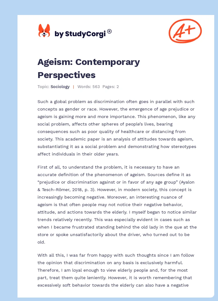 Ageism: Contemporary Perspectives. Page 1