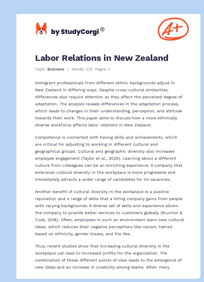 Labor Relations in New Zealand. Page 1