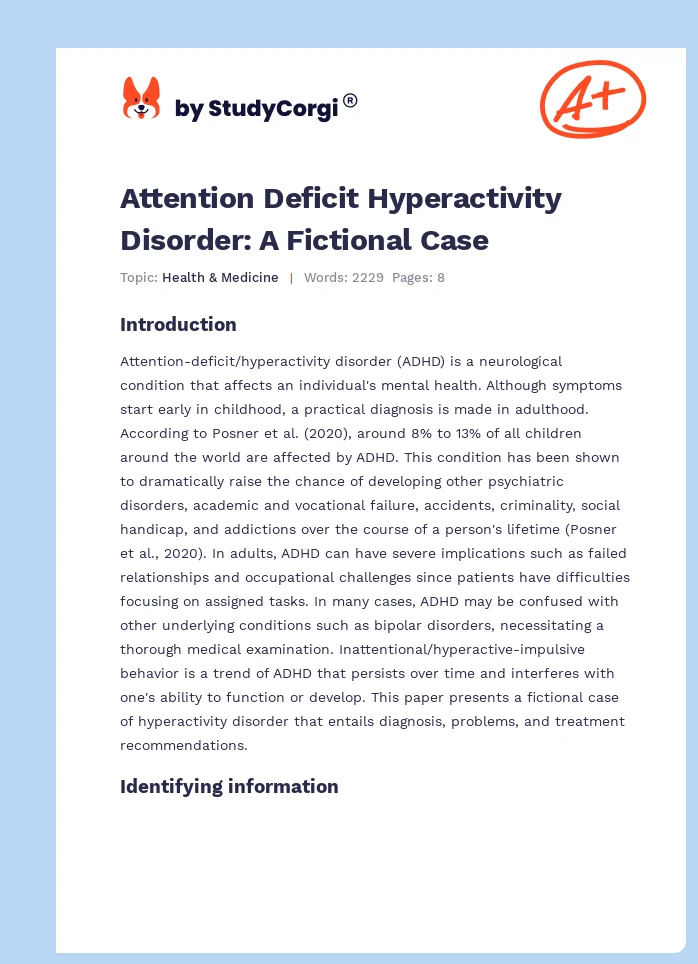 Attention Deficit Hyperactivity Disorder: A Fictional Case. Page 1