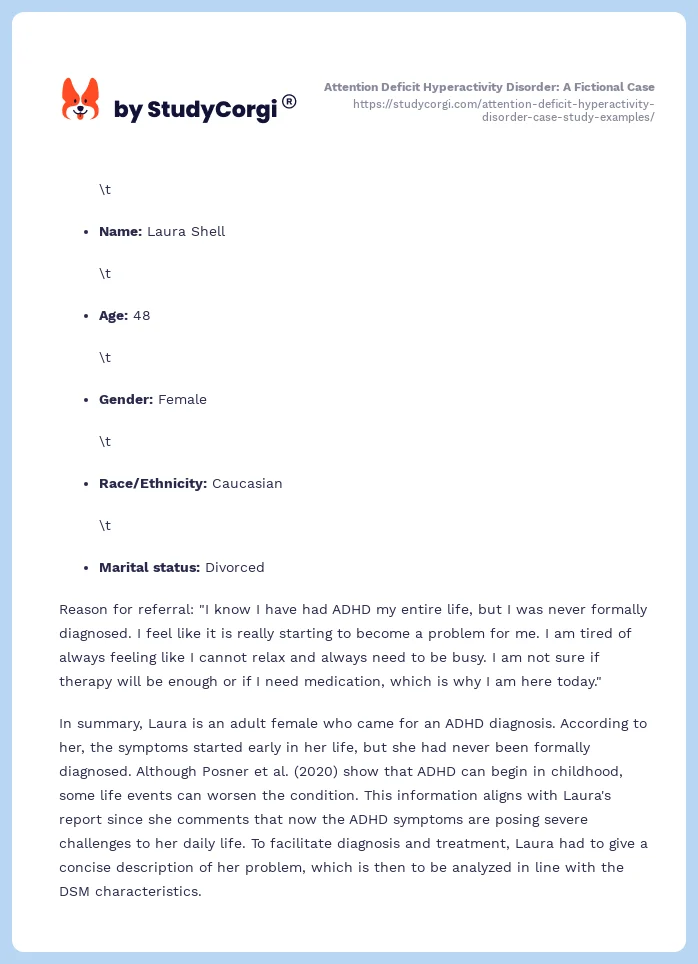Attention Deficit Hyperactivity Disorder: A Fictional Case. Page 2