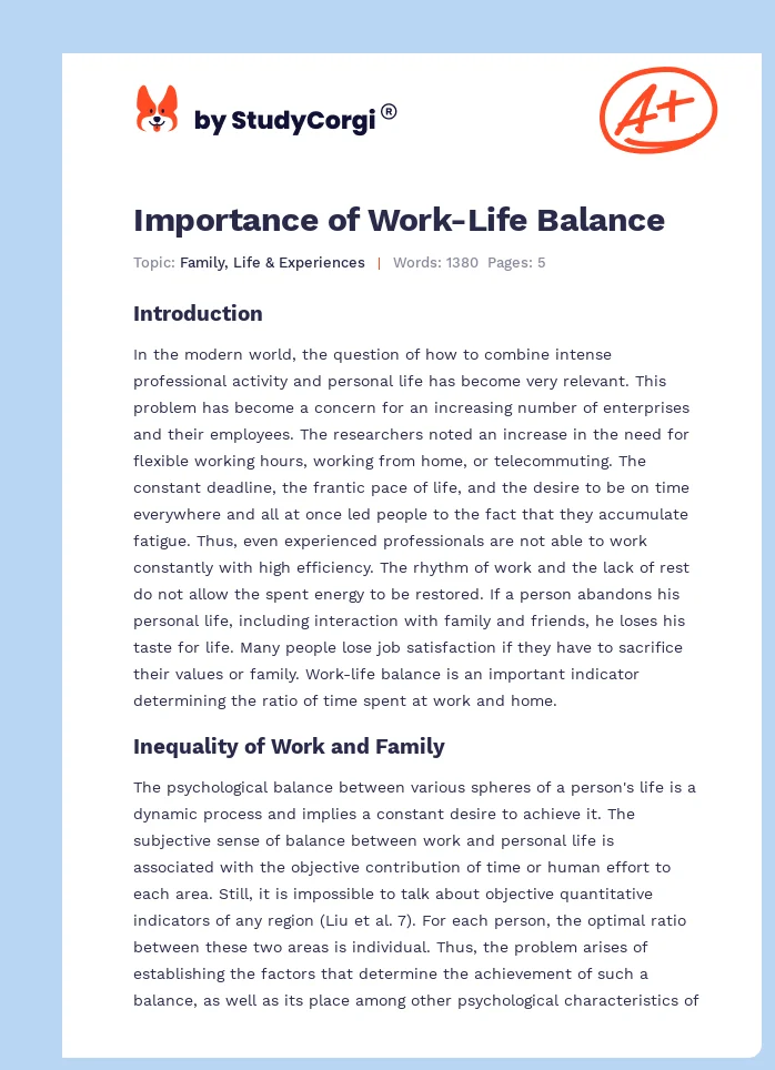 Importance of Work-Life Balance. Page 1