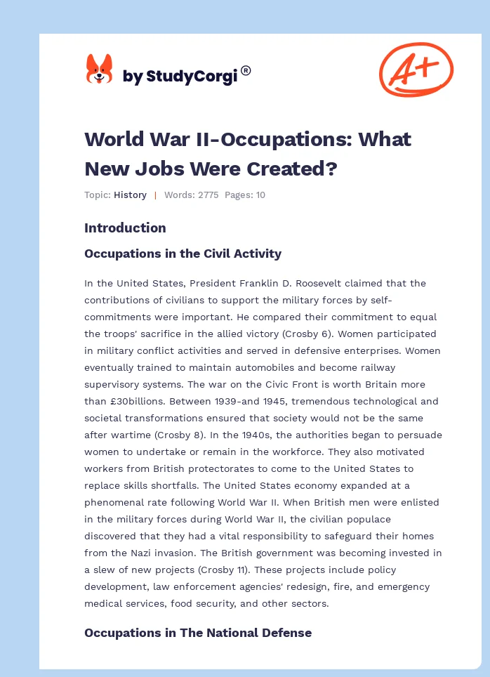World War II-Occupations: What New Jobs Were Created?. Page 1