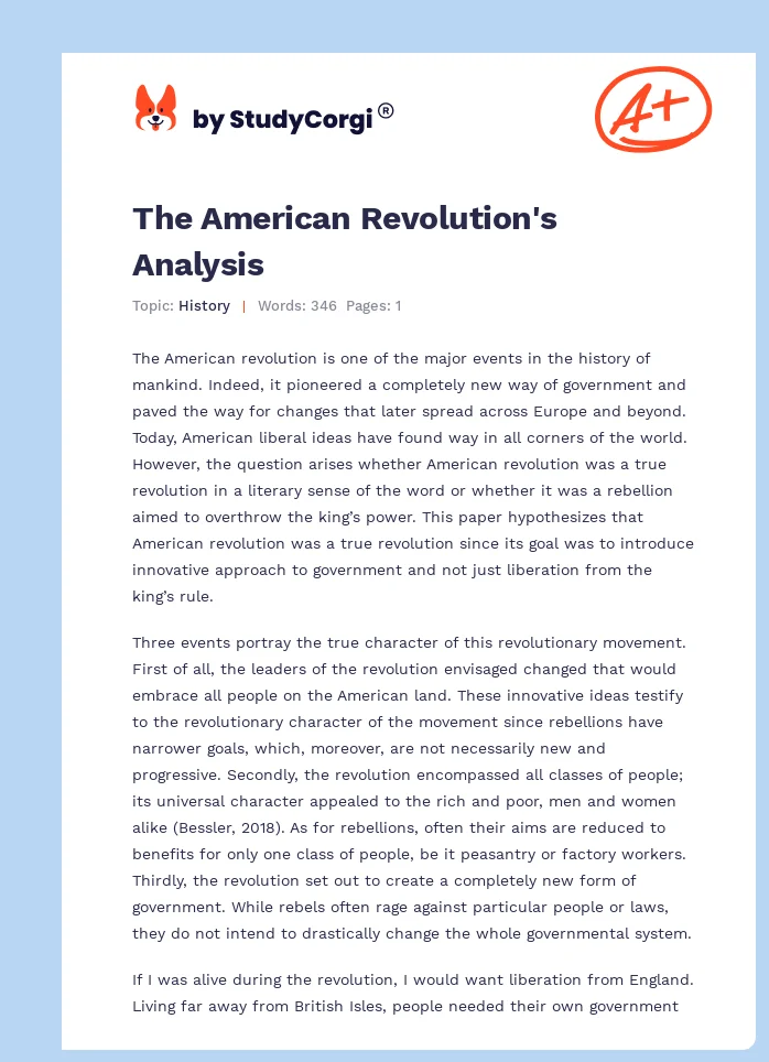 The American Revolution's Analysis. Page 1