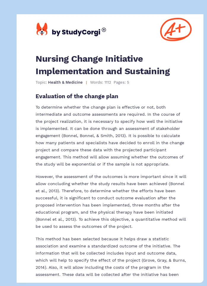 Nursing Change Initiative Implementation and Sustaining. Page 1