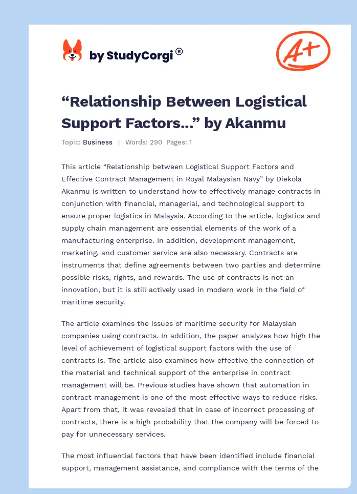 “Relationship Between Logistical Support Factors...” by Akanmu. Page 1
