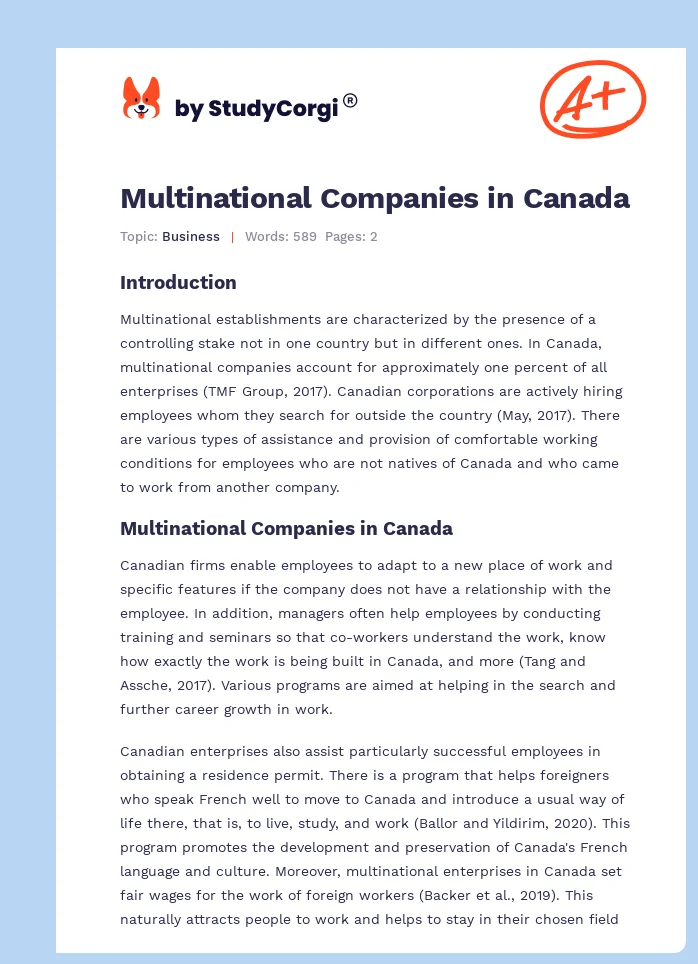 Multinational Companies in Canada. Page 1