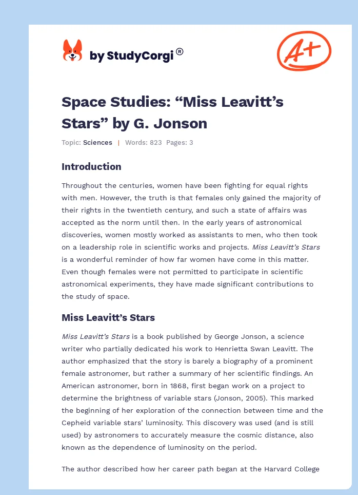 Space Studies: “Miss Leavitt’s Stars” by G. Jonson. Page 1