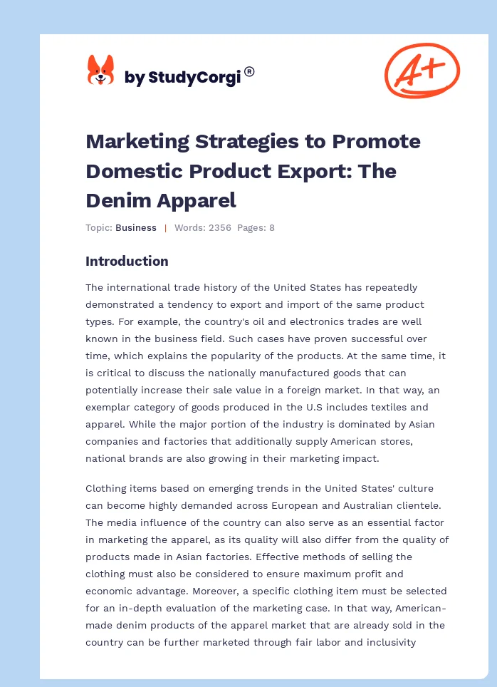 Marketing Strategies to Promote Domestic Product Export: The Denim Apparel. Page 1