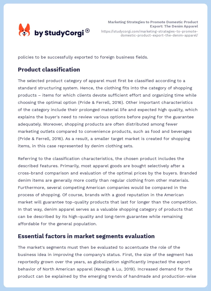 Marketing Strategies to Promote Domestic Product Export: The Denim Apparel. Page 2