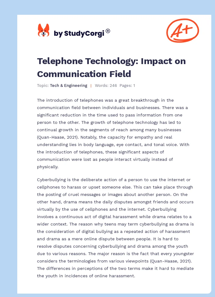 Telephone Technology: Impact on Communication Field. Page 1