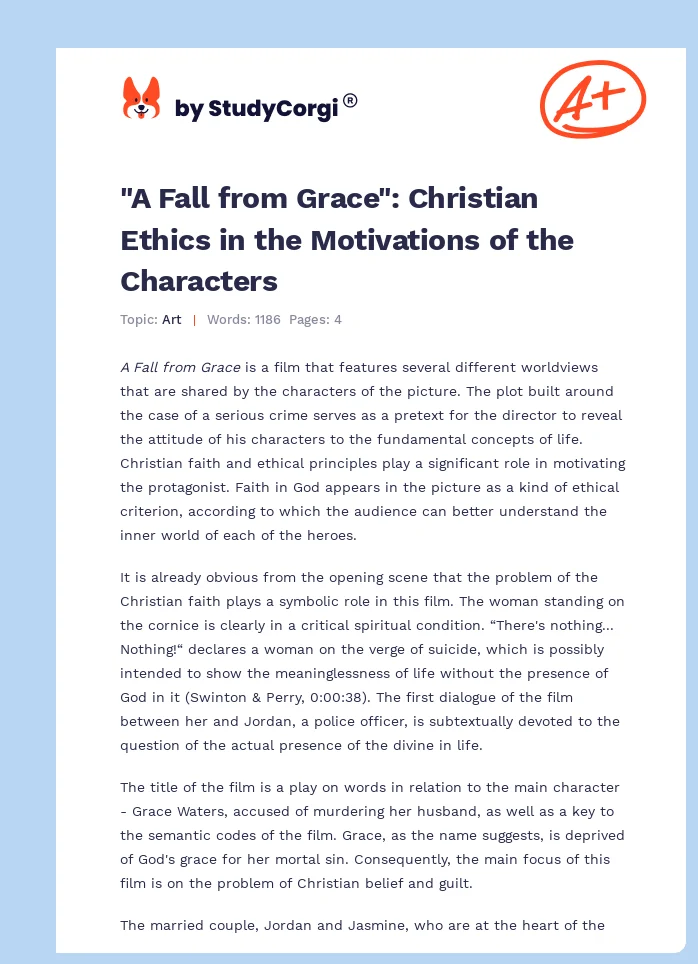 "A Fall from Grace": Christian Ethics in the Motivations of the Characters. Page 1