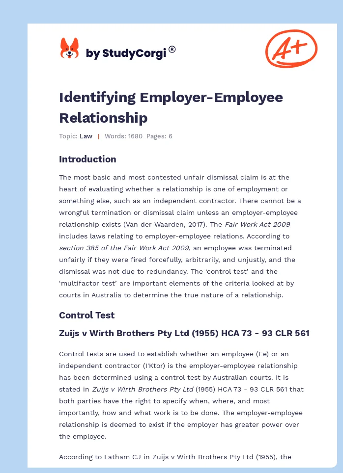 Identifying Employer-Employee Relationship. Page 1