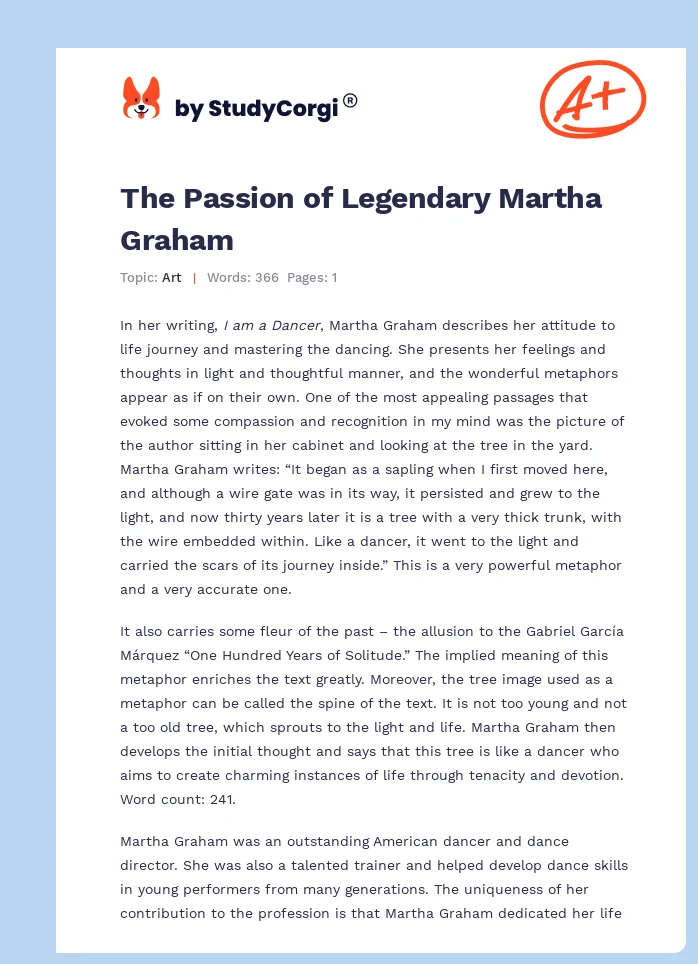 The Passion of Legendary Martha Graham. Page 1