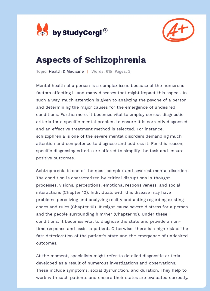essay topics on schizophrenia