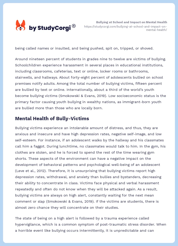 Bullying at School and Impact on Mental Health. Page 2