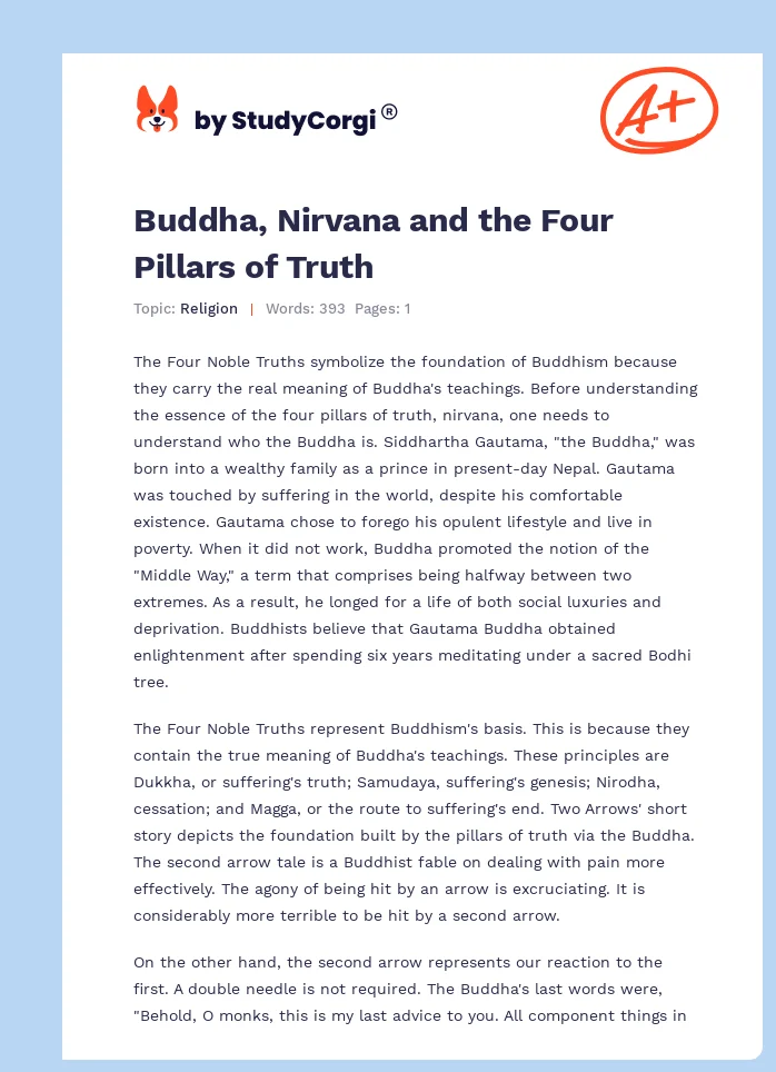 Buddha, Nirvana and the Four Pillars of Truth. Page 1