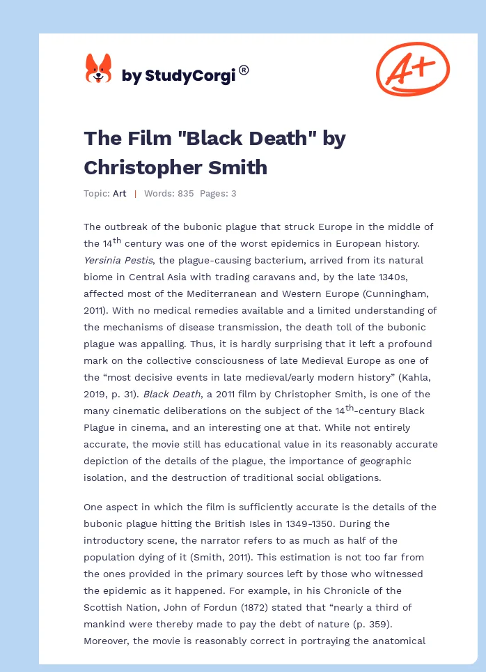 The Film "Black Death" by Christopher Smith. Page 1