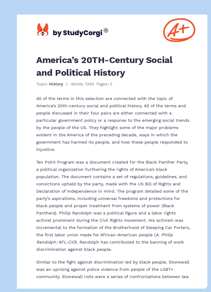 America’s 20TH-Century Social and Political History. Page 1