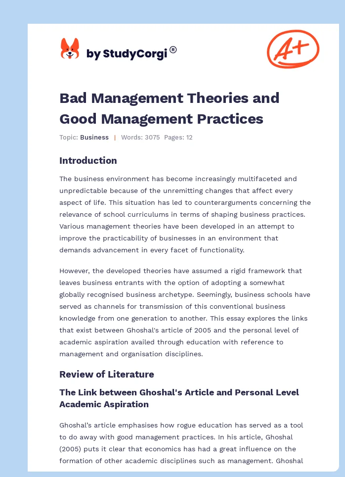 Bad Management Theories and Good Management Practices. Page 1