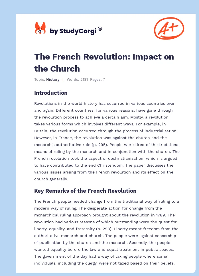 The French Revolution: Impact on the Church. Page 1
