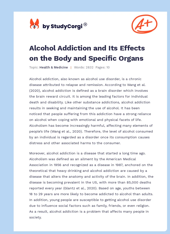 Alcohol Addiction and Its Effects on the Body and Specific Organs. Page 1