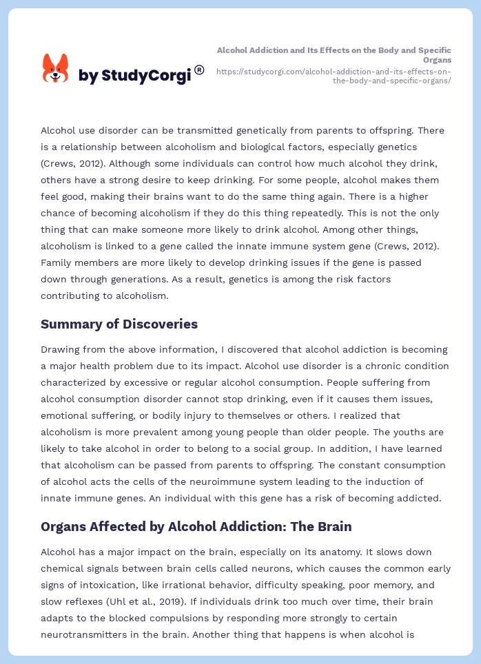 Alcohol Addiction and Its Effects on the Body and Specific Organs. Page 2