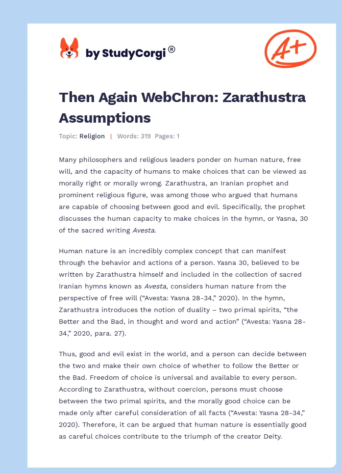 Then Again WebChron: Zarathustra Assumptions. Page 1