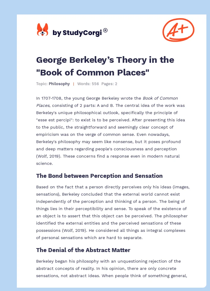 George Berkeley’s Theory in the "Book of Common Places". Page 1