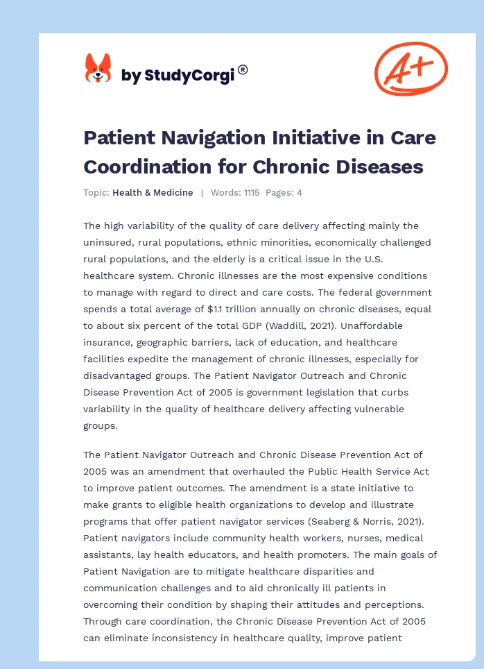 Patient Navigation Initiative in Care Coordination for Chronic Diseases. Page 1