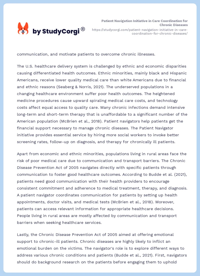 Patient Navigation Initiative in Care Coordination for Chronic Diseases. Page 2