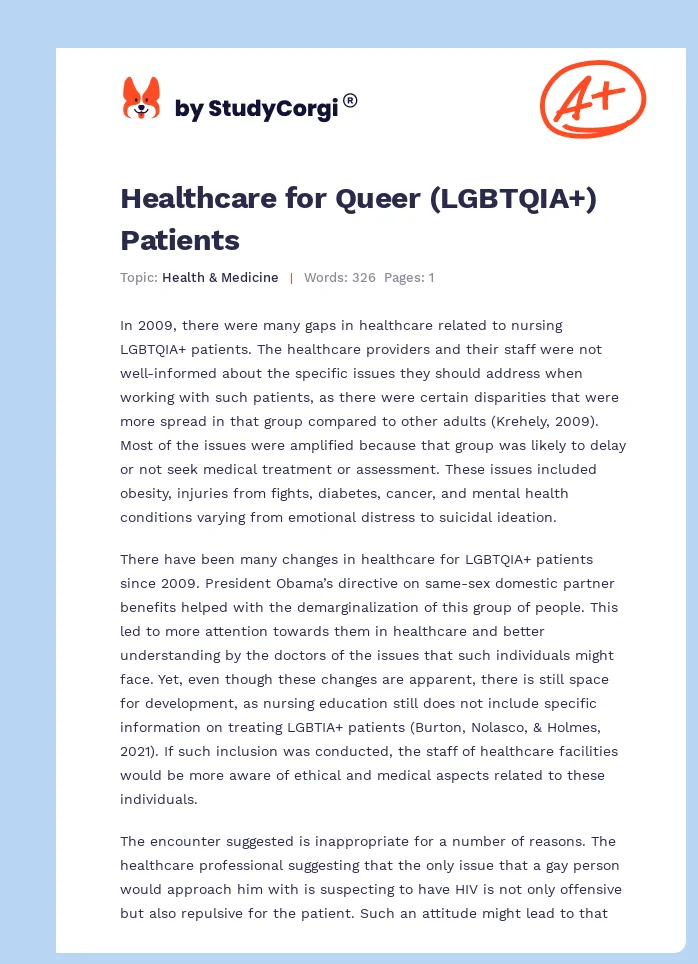 Healthcare for Queer (LGBTQIA+) Patients. Page 1